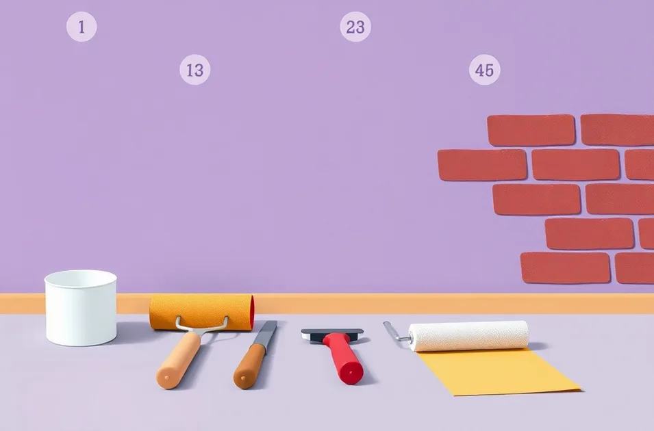 Outils de peinture disposés dans l'ordre des étapes du chantier