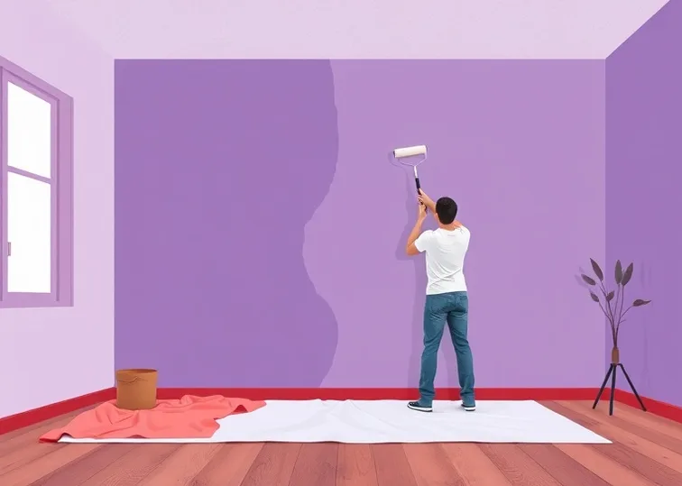 Peintre appliquant la peinture au rouleau sur un mur de salon