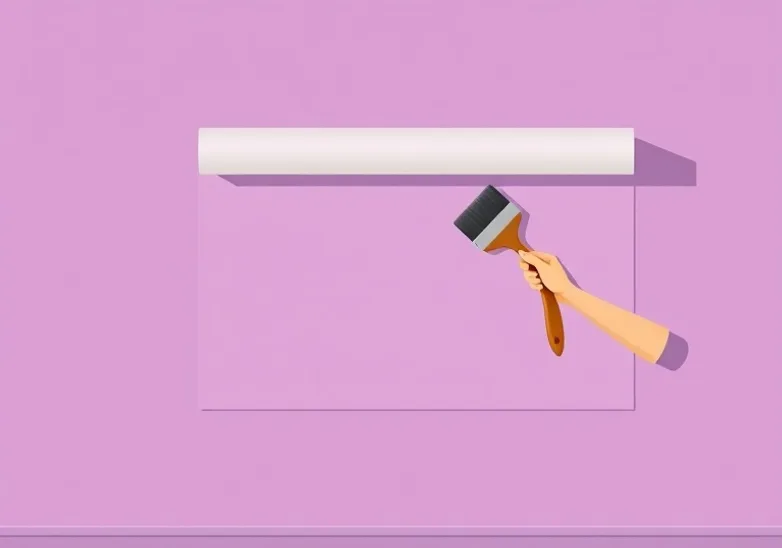 Pose de papier peint, rouleau et brosse à maroufler